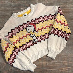 Cotton On Vintage Look Snoopy & Woodstock Crewneck Sweater with Zigzag Pattern